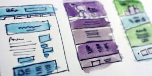 Multi-coloured website designs, hand drawn.