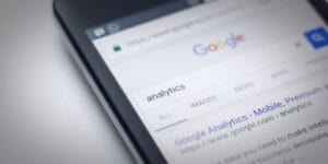 Google results on analytics in focus, from someone using a phone to google it.