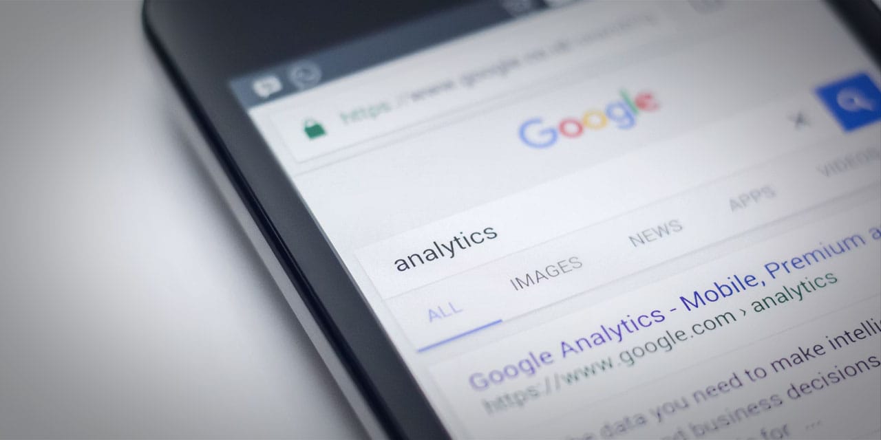 Google results on analytics in focus, from someone using a phone to google it.
