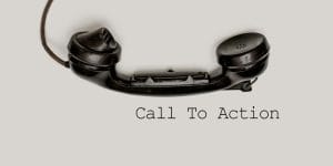 Photo of an old school phone receiver hanging over a blank wall. The words read "Call to action", referring to website design.
