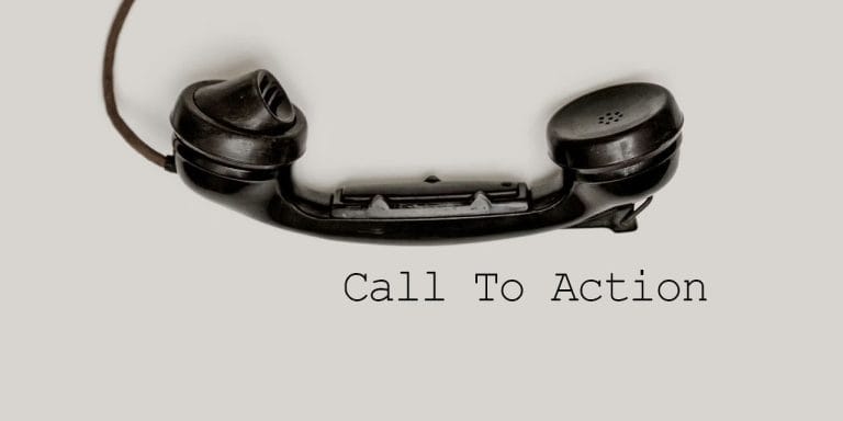 Photo of an old school phone receiver hanging over a blank wall. The words read "Call to action", referring to website design.