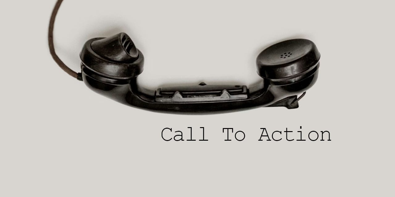 Photo of an old school phone receiver hanging over a blank wall. The words read "Call to action", referring to website design.